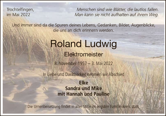 Anzeige von Roland Ludwig von Reutlinger General-Anzeiger