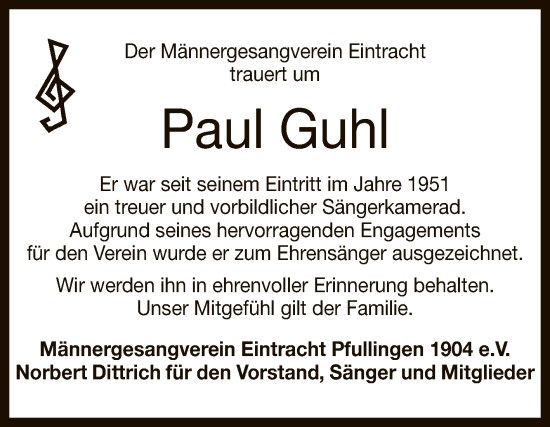 Anzeige von Paul Guhl von Reutlinger General-Anzeiger